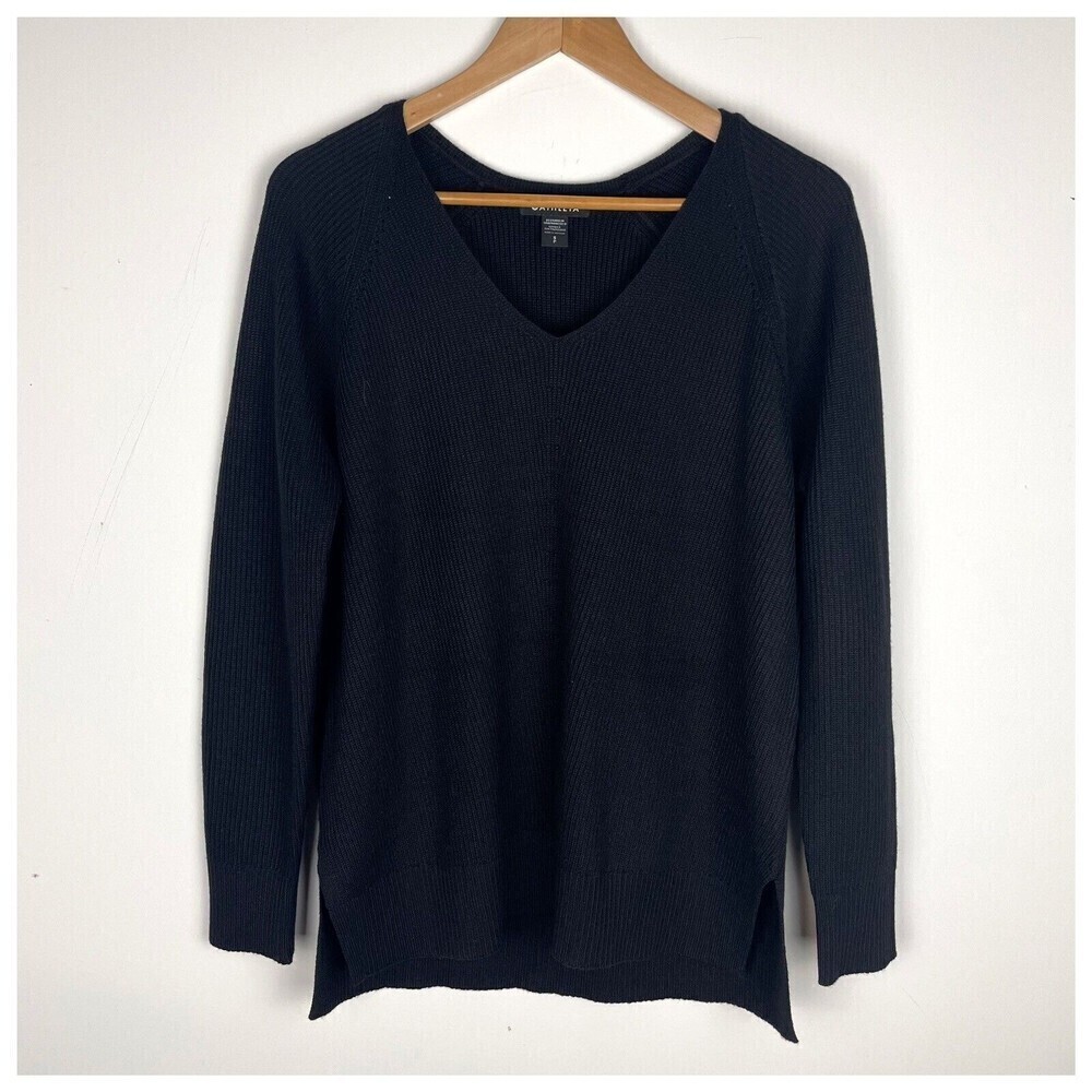 Athleta Black V Neck Extra Fine Wool Blend Sweater Size‎ Small​​​​​​